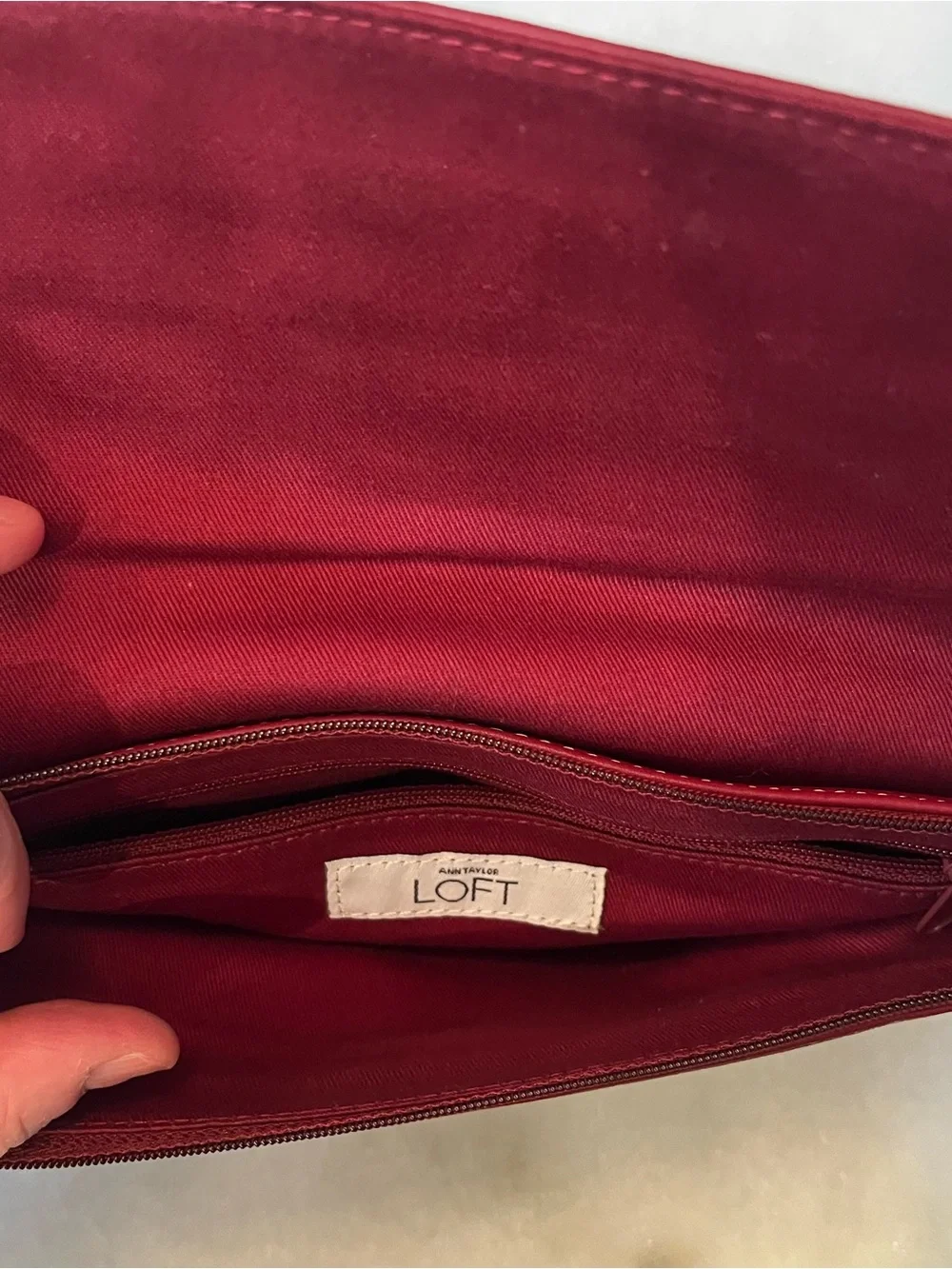 Ann Taylor LOFT Red Leather Buckle Wristlet Clutch Purse